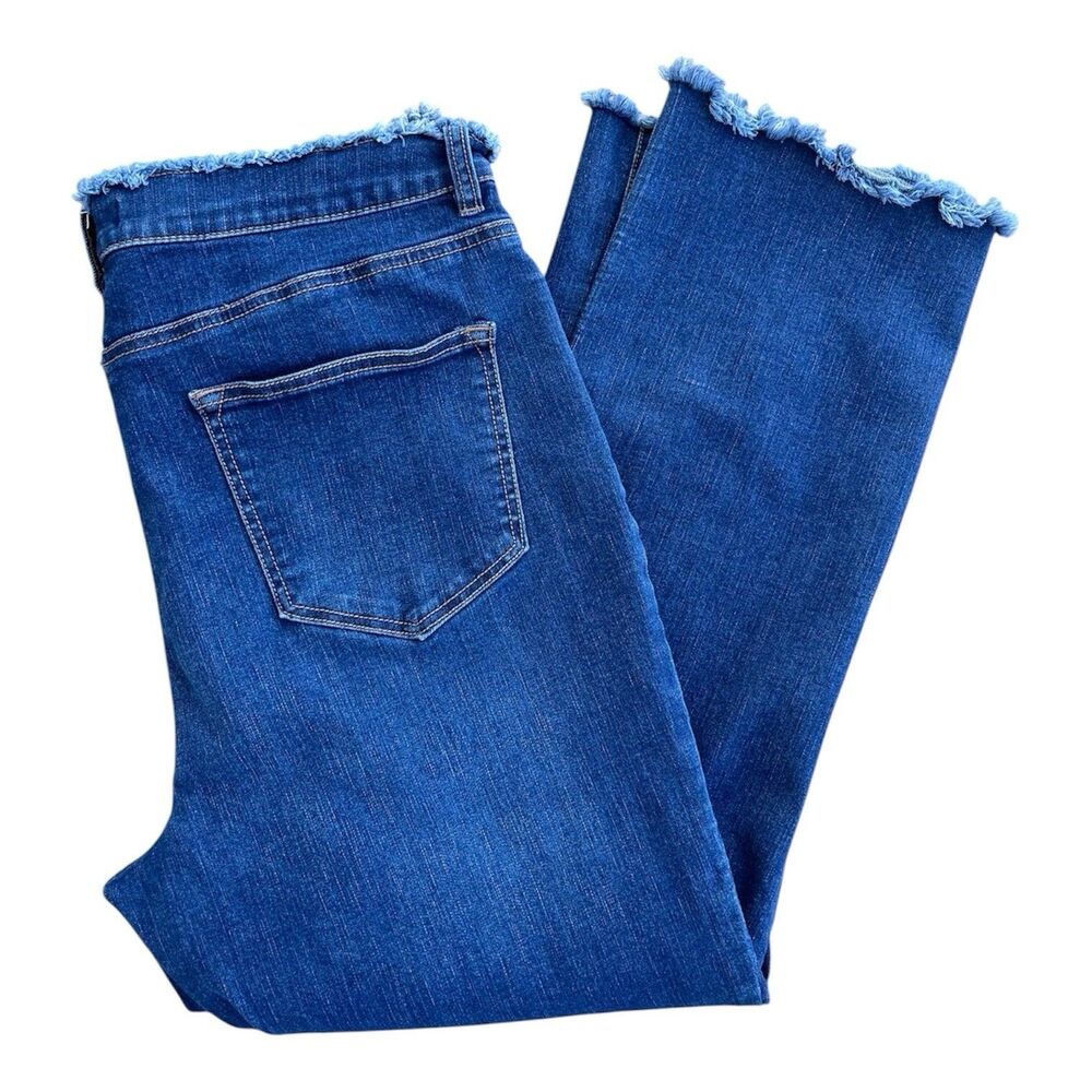 Versona Modern Jeans Size 14 Blue Denim Frayed Raw Hem & Waist Crop Kick Flare - Picture 4 of 7